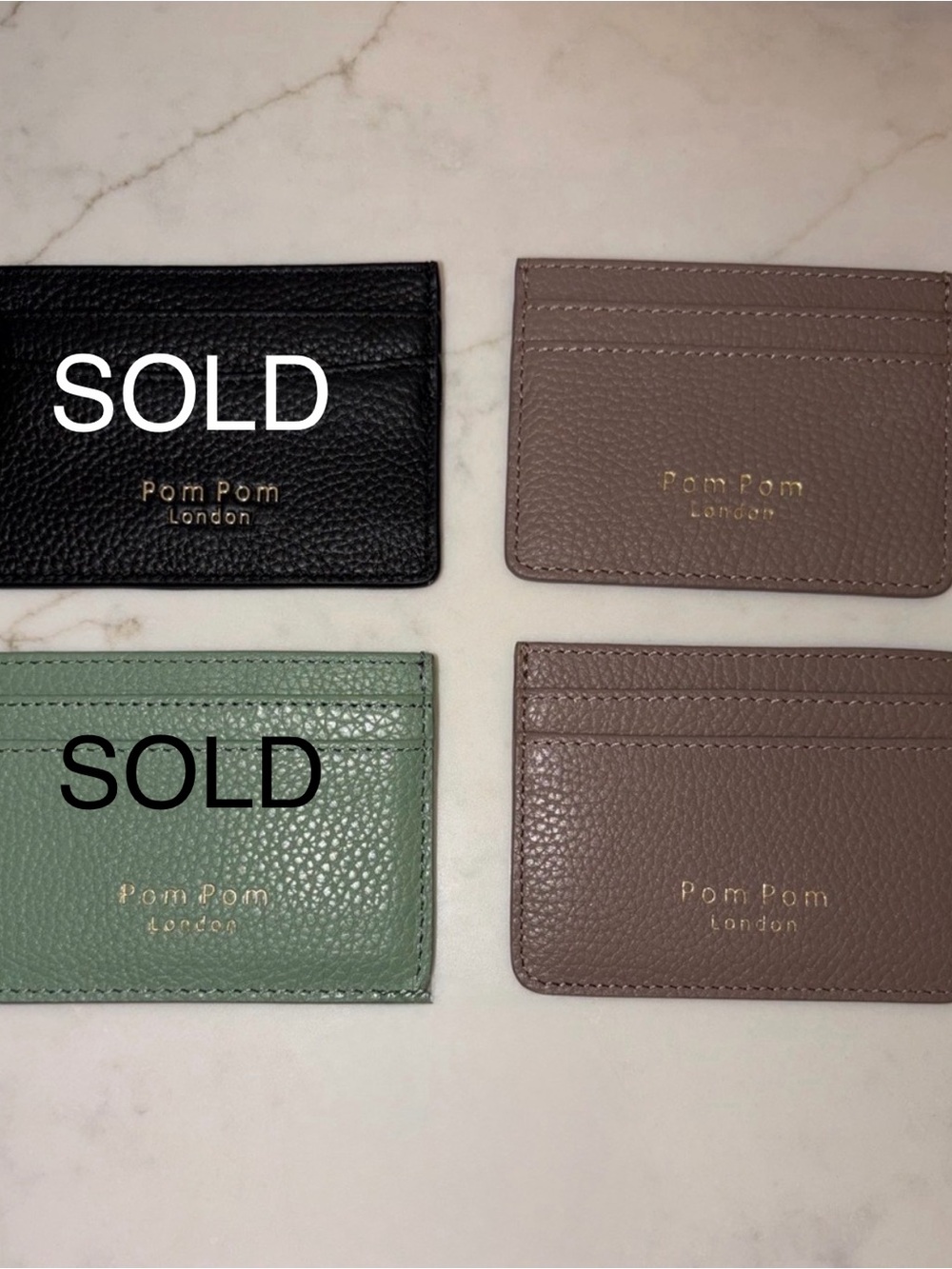 Pom Pom London mocha green or black card case holder wallet NEW